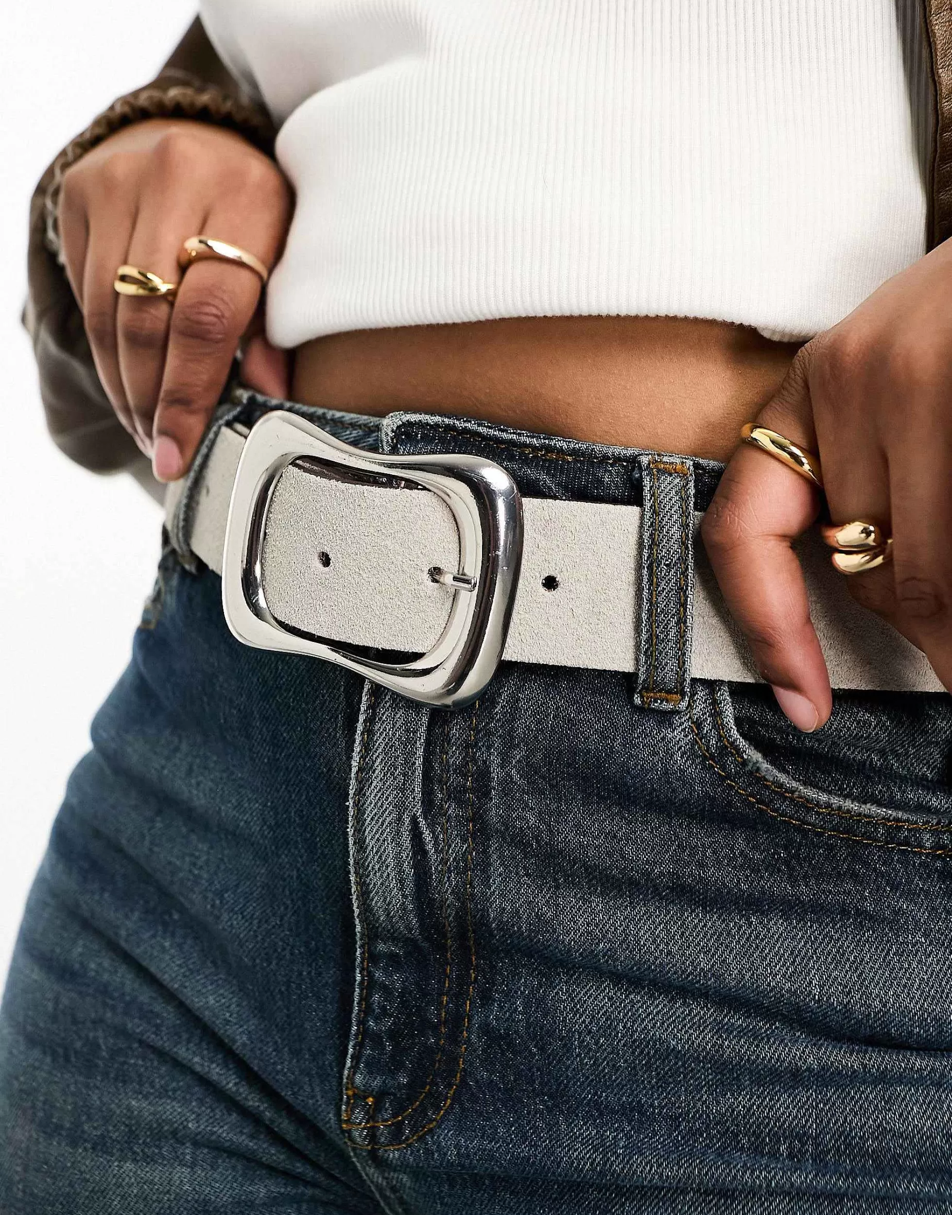 Women DESIGN Suede Wavy Buckle Waist And Hip Jeans Belt