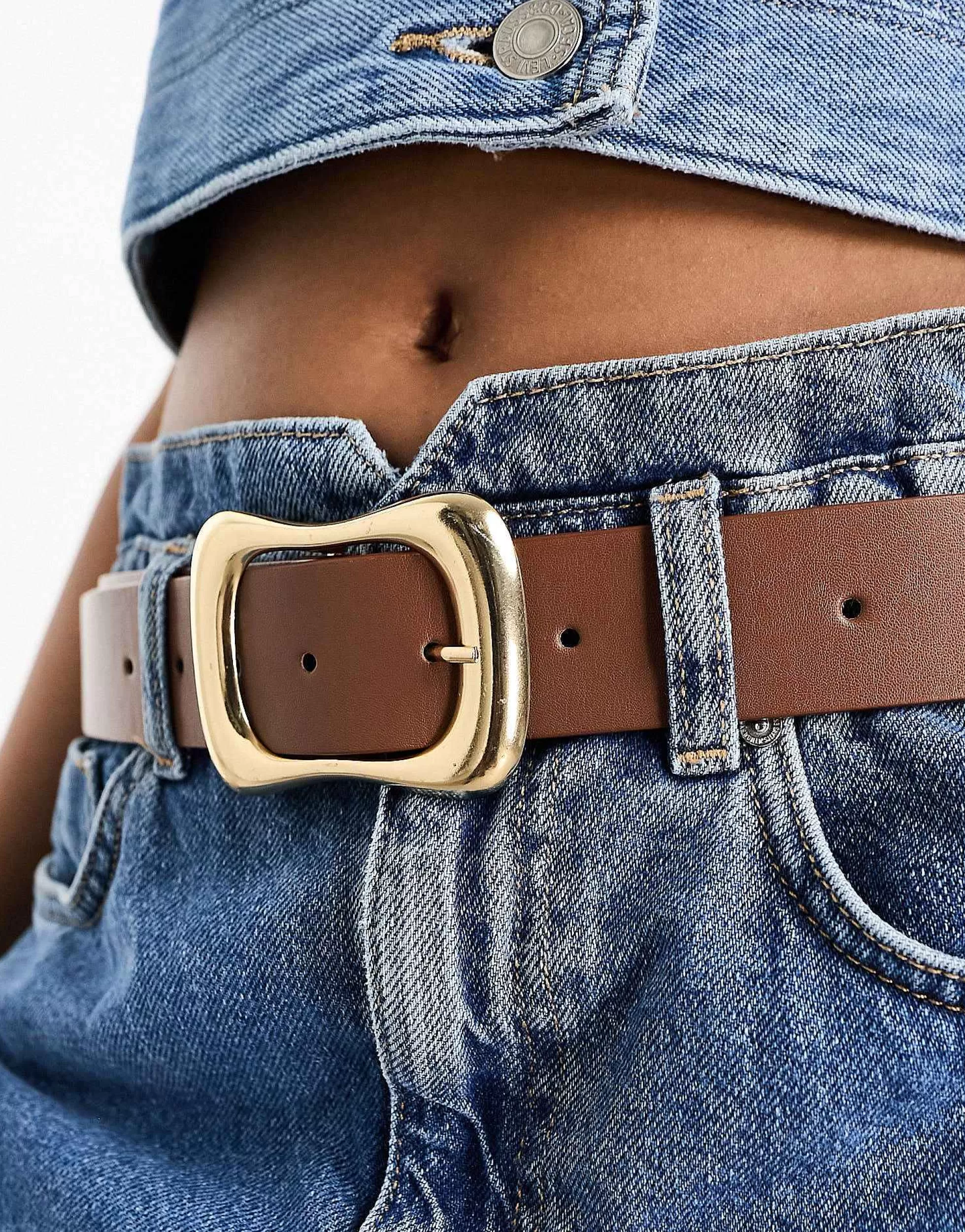 Women DESIGN Wavy Buckle Waist And Hip Jeans Belt In