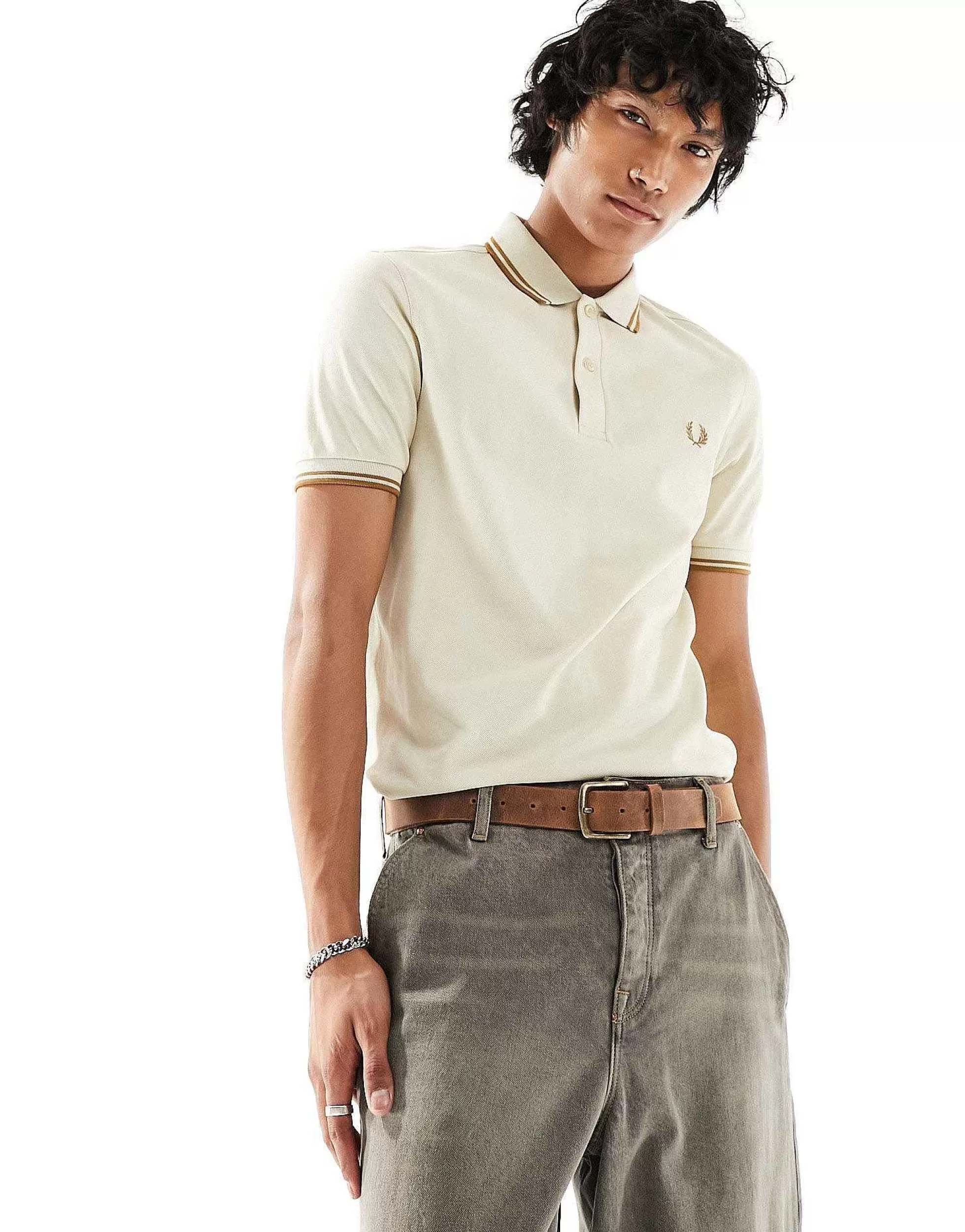 Men Fred Perry Twin Tipped Polo Shirt In Oatmeal