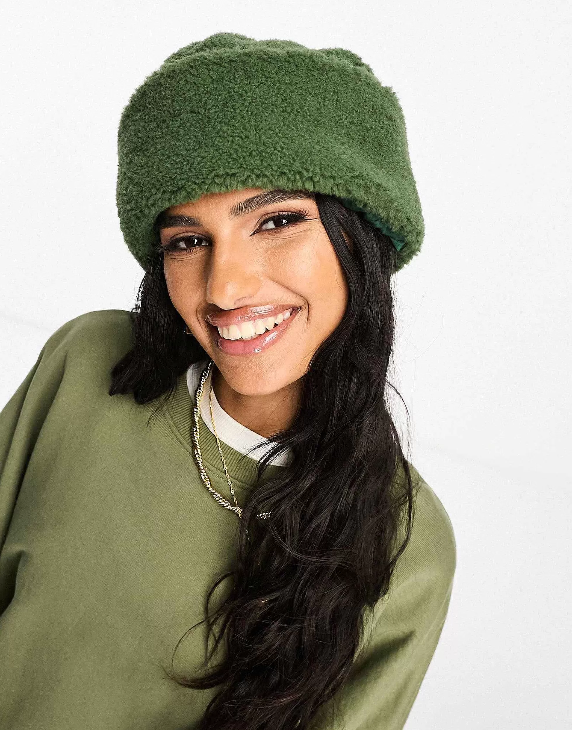 Women Glamorous Borg Turnup Beanie In