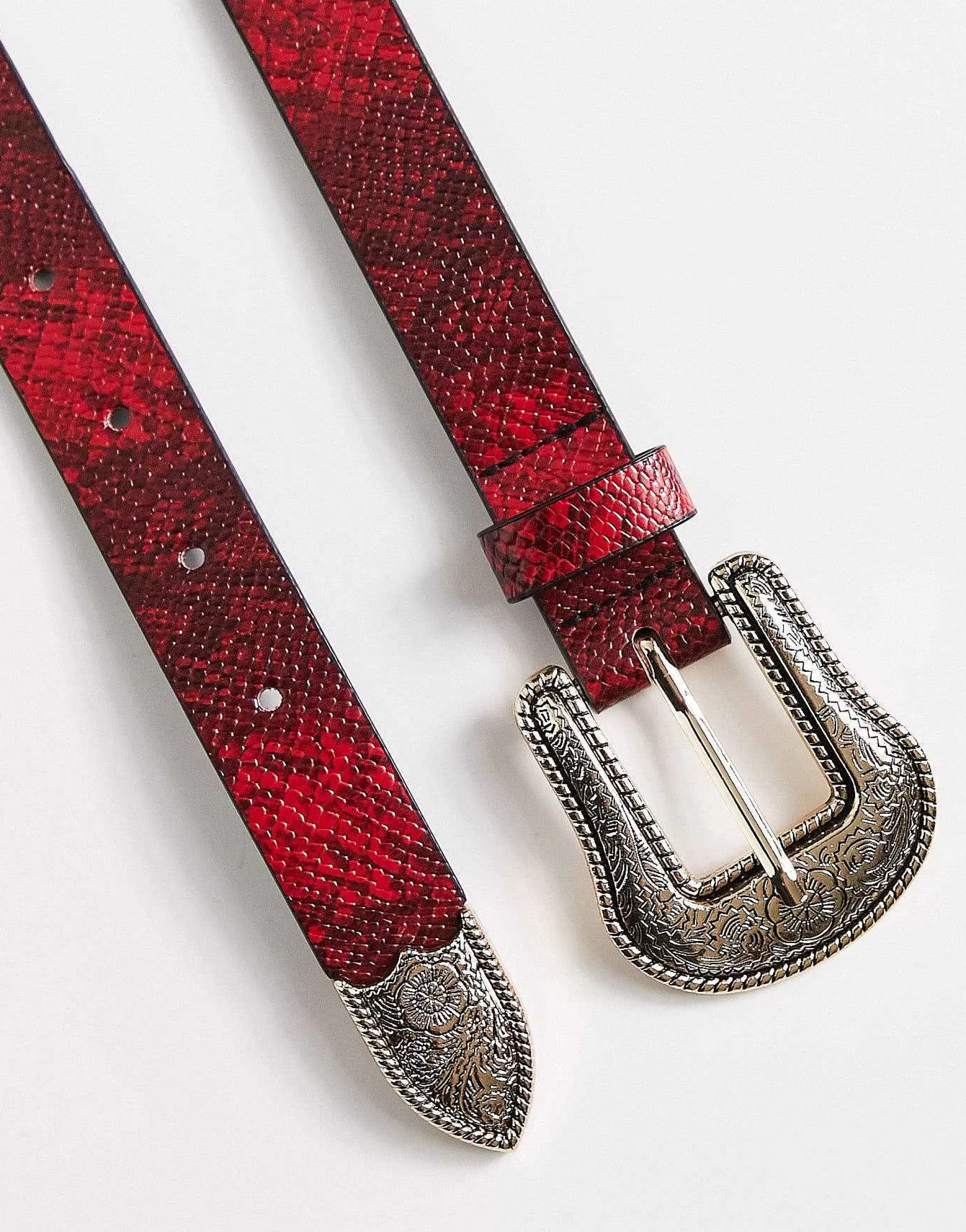 Women Glamorous Western Buckle Detail Belt In Dark Red