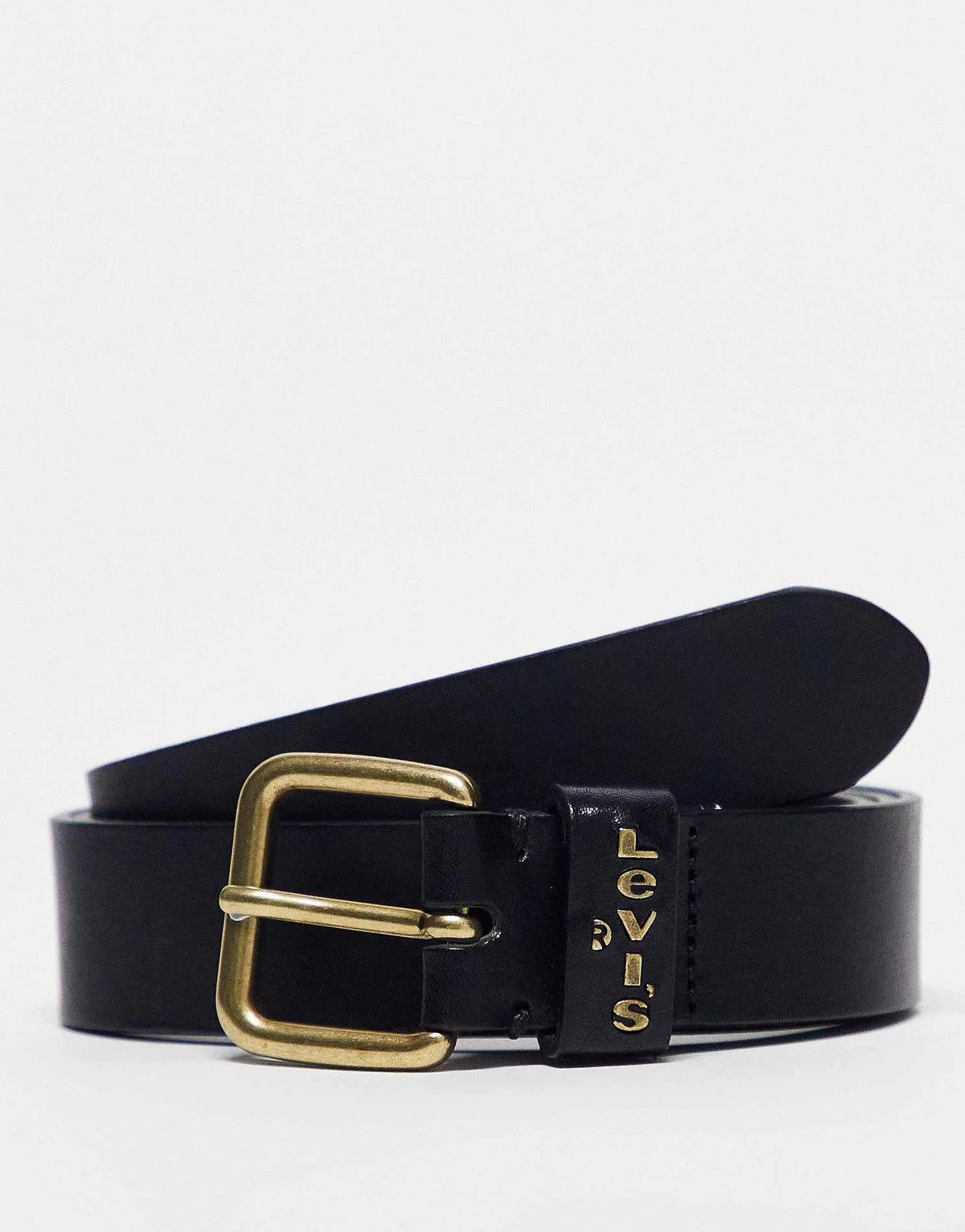 Women Levi's Calypso Leather Belt In Black With Gold Buckle