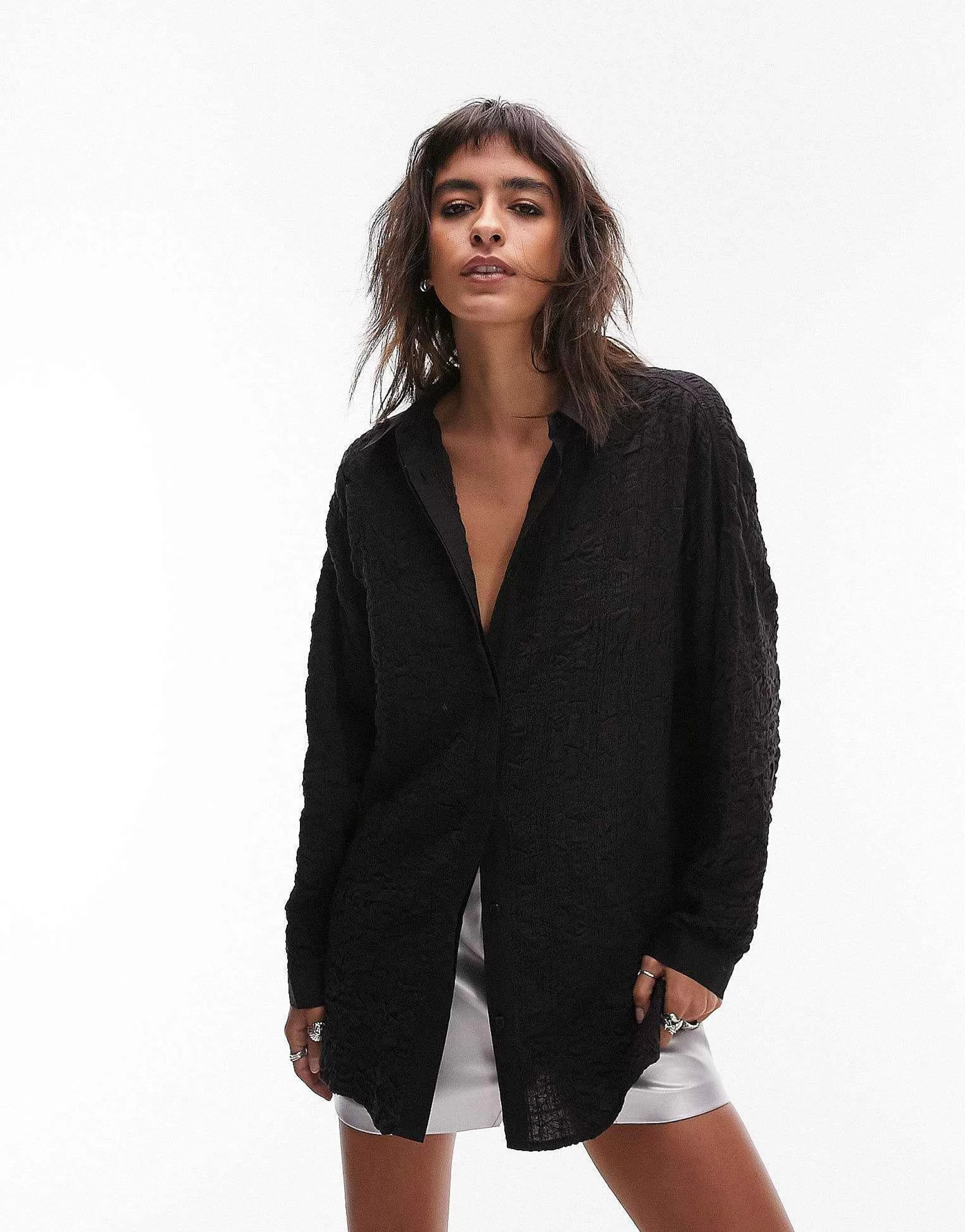 Women Topshop Crinkle Oversized Shirt In